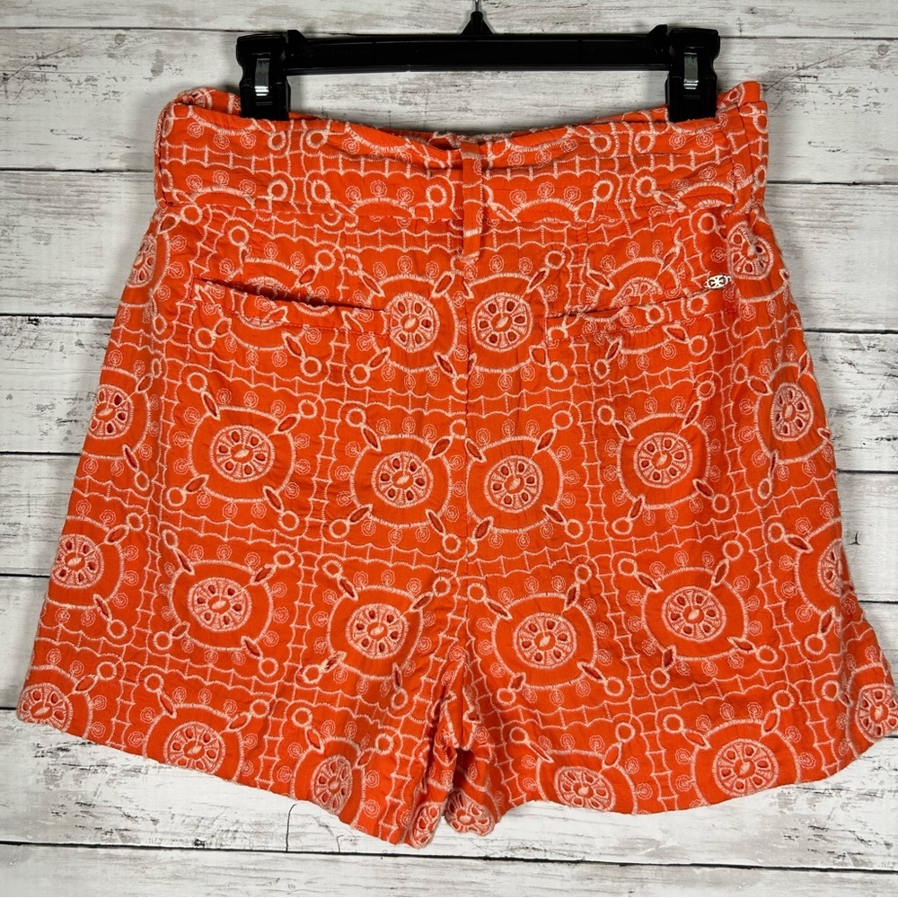 Sam Edelman Romy Highrise Pleated Eyelet Orange Cotton Shorts 6 - Picture 3 of 7